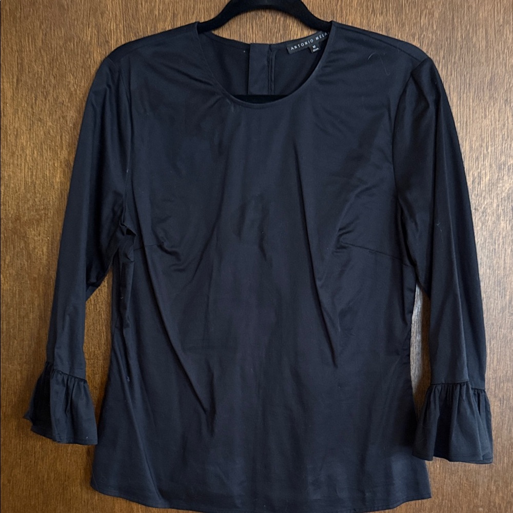 ANTONIO MELANI Black Blouse with Ruffle Sleeves